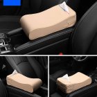 2-in-1 Car Armrest Pad Paper Tissue Holder Towel Box Central Arm Rest Memory Foam Armrest Cushion Parts beige