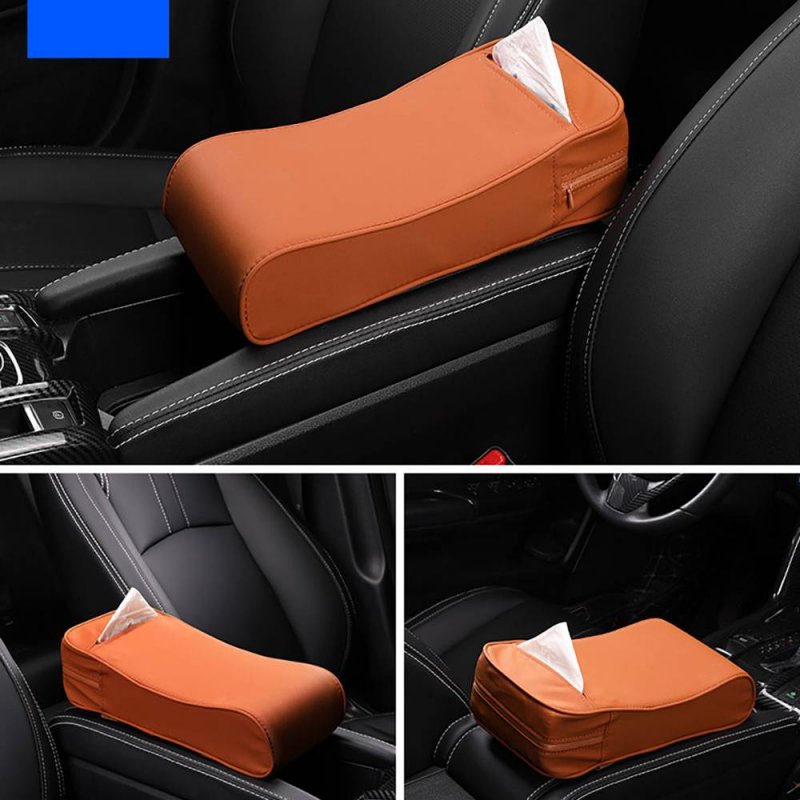2-in-1 Car Armrest Pad Paper Tissue Holder Towel Box Central Arm Rest Memory Foam Armrest Cushion Parts brown