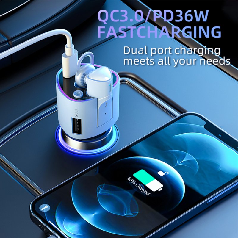 2-in-1 Car Kit Fast Charging Charger Bluetooth Wireless Hands-free Headphones