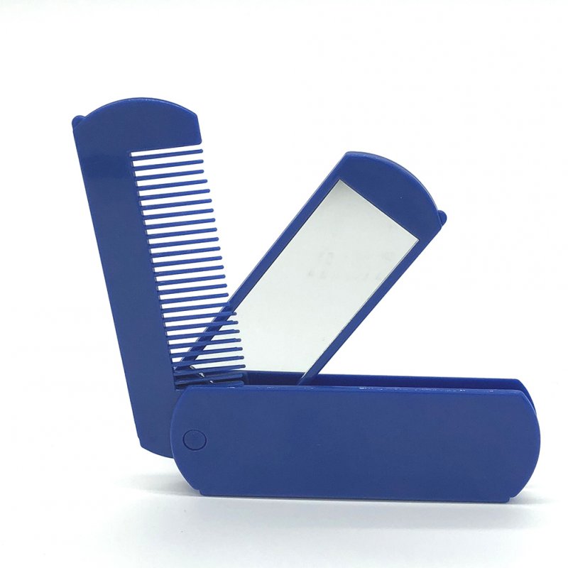 2 in 1 Folding Pocket Comb with Mirror for Grooming & Combing Hair Travel Portable Combs blue
