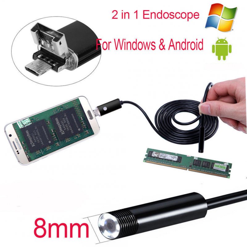 2 in 1 HD Waterproof 6LEDs 7/8mm Micro USB Android Endoscope Inspection Camera  8mm