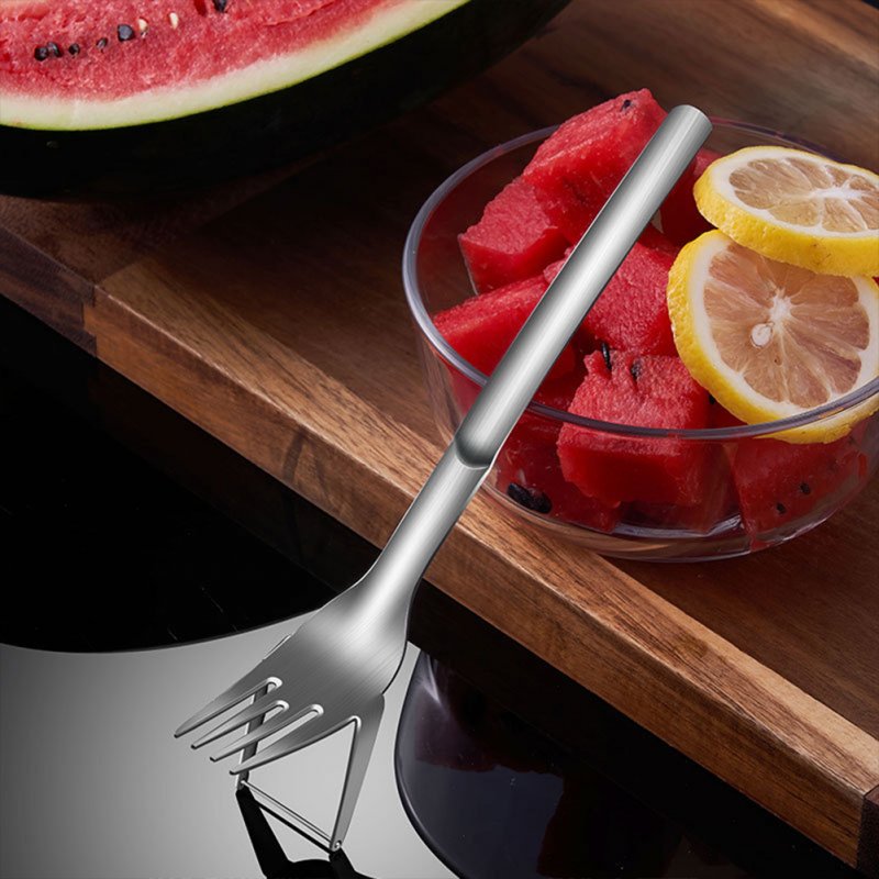 2-in-1 Multifunctional Fruit  Fork 304 Stainless Steel Watermelon Fork Kitchen Accessories Silver