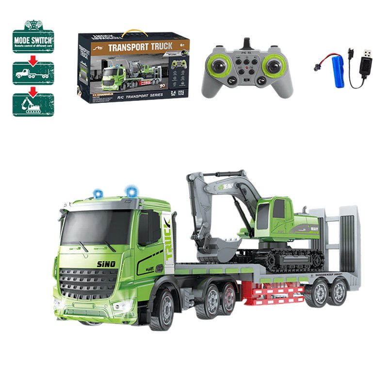 2-in-1 Semi-trailer Transport Vehicles Excavator Set RC Alloy Engineering Model