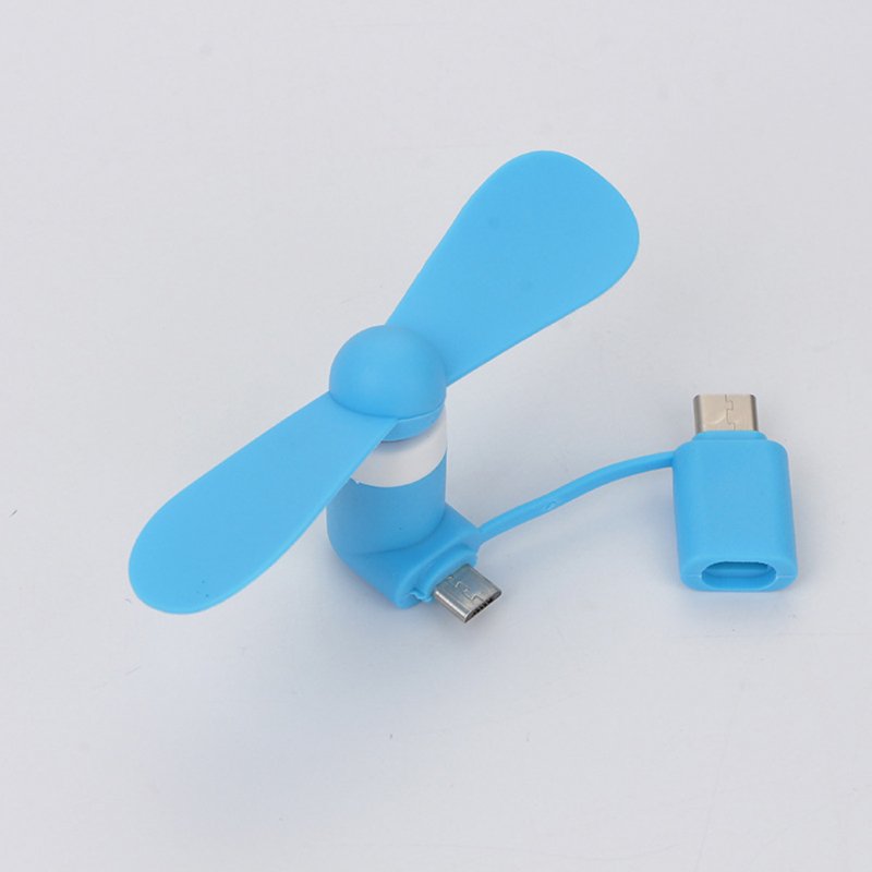 2 in 1 USB Fan Mini Portable Flexible Gadgets for Apple Android Xiaomi Powerbank blue_fan+ opp bag