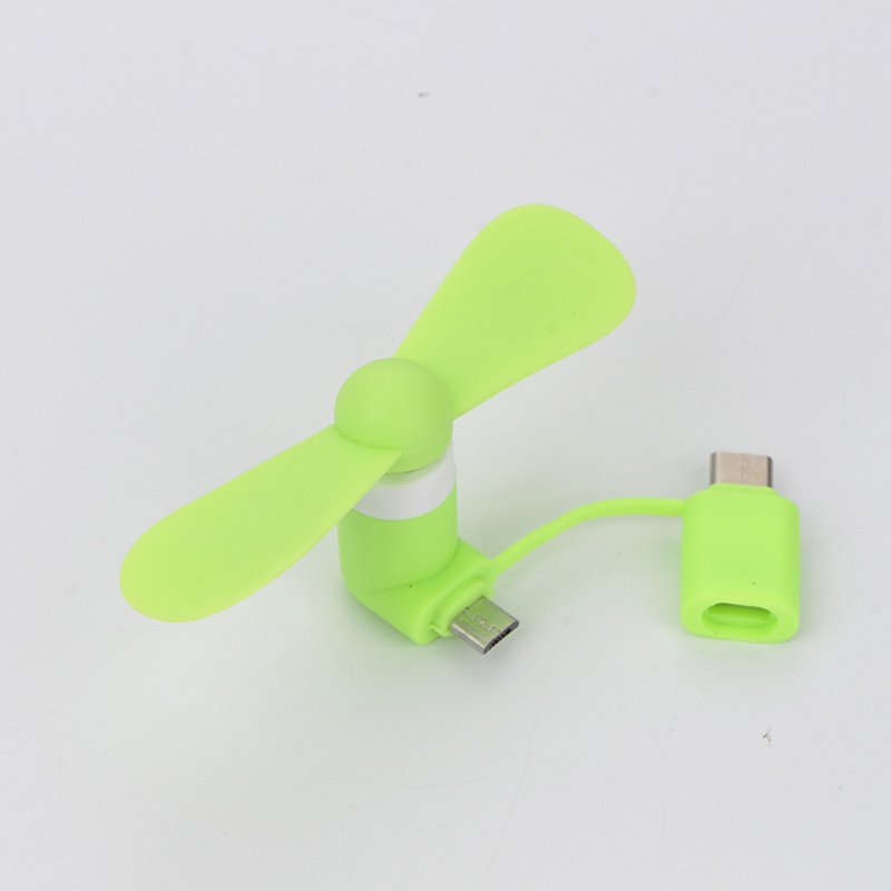 2 in 1 USB Fan Mini Portable Flexible Gadgets for Apple Android Xiaomi Powerbank green_fan+ opp bag