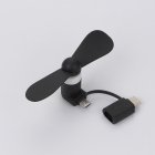 2 in 1 USB Fan Mini Portable Flexible Gadgets for Apple Android Xiaomi Powerbank black fan   opp bag
