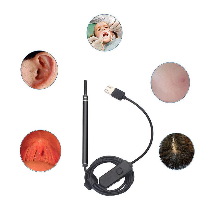 2 in 1 USB Otoscope Borescope Ear Camera Endoscope Inspection Camera Visual Earpick Tool for Ear Nose Throat Oral Care  black