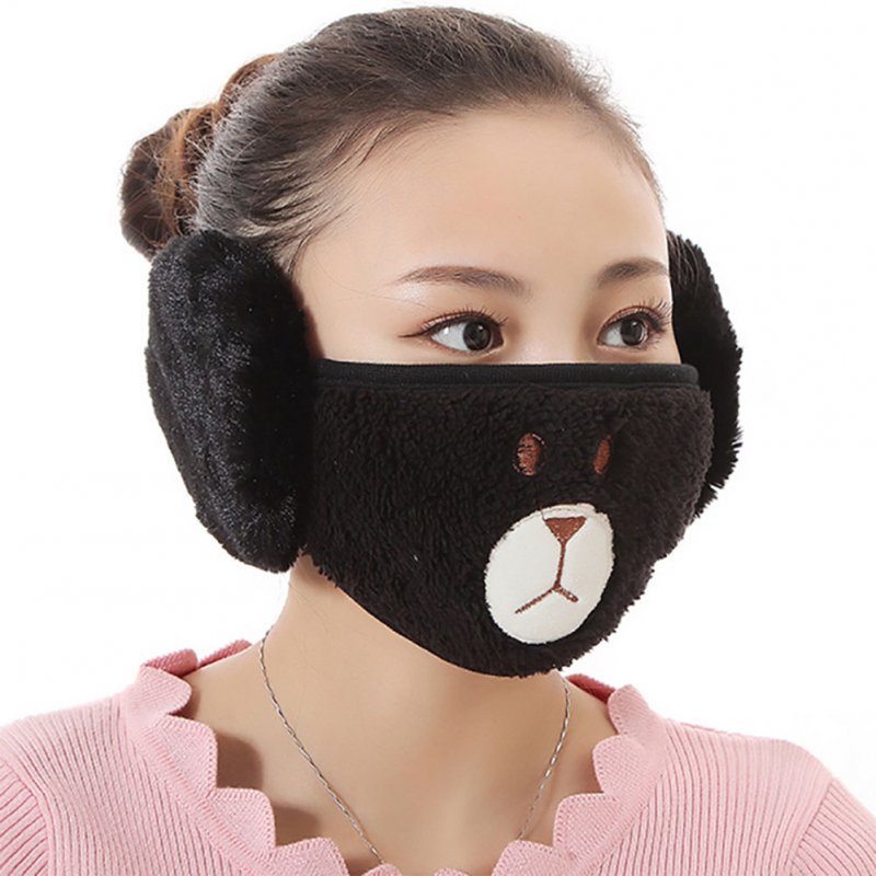 2 in 1 Unisex Winter Ear Warmers Mask Adjustable Plush Lovely Funny Ear Muffs black