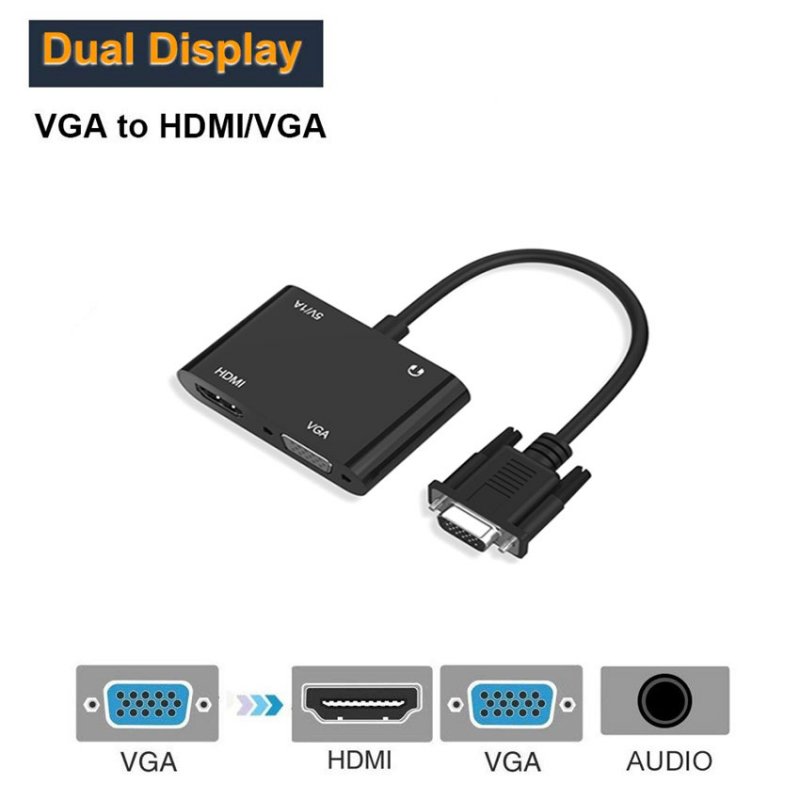 HAD】VGA splitter,VGA to HDMI & VGA Adapter with 3.5mm Audio