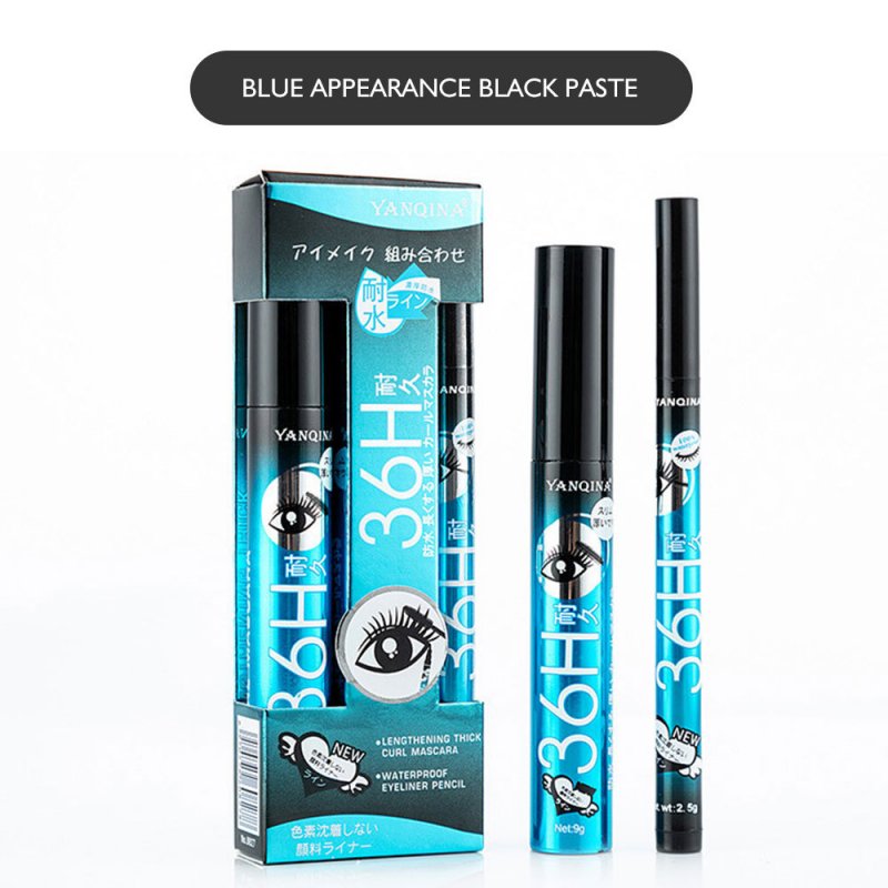 2 in1 Black Waterproof Liquid Eyeliner 3D Make Up Set Long-lasting Eye Liner Pencil Makeup Tools for eyeshadow 02 blue appearance