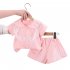 2 piece Baby Girls Short sleeved Lace Shirt Shorts Outfits Cute Cotton Button Down Top Baby Summer Suit pink 0 1Y 80cm