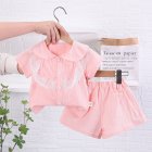 2-piece Baby Girls Short-sleeved Lace Shirt Shorts Outfits Cute Cotton Button Down Top Baby Summer Suit pink 0-1Y 80cm