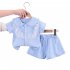 2 piece Baby Girls Short sleeved Lace Shirt Shorts Outfits Cute Cotton Button Down Top Baby Summer Suit blue 0 1Y 80cm