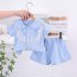 2 piece Baby Girls Short sleeved Lace Shirt Shorts Outfits Cute Cotton Button Down Top Baby Summer Suit blue 2 3Y 100cm