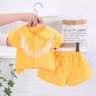 2-piece Baby Girls Short-sleeved Lace Shirt Shorts Outfits Cute Cotton Button Down Top Baby Summer Suit yellow 1-2Y 90cm