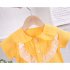 2 piece Baby Girls Short sleeved Lace Shirt Shorts Outfits Cute Cotton Button Down Top Baby Summer Suit yellow 2 3Y 100cm