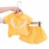 2 piece Baby Girls Short sleeved Lace Shirt Shorts Outfits Cute Cotton Button Down Top Baby Summer Suit yellow 3 4Y 110cm