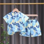 2-piece Boys Lapel Shirt Shorts Suit Summer Short Sleeves Single Breasted Tops Shorts Flower Printing Two-piece Set blue 18-24M 90cm