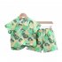 2 piece Boys Lapel Shirt Shorts Suit Summer Short Sleeves Single Breasted Tops Shorts Flower Printing Two piece Set blue 4 5Y 110cm