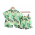 2 piece Boys Lapel Shirt Shorts Suit Summer Short Sleeves Single Breasted Tops Shorts Flower Printing Two piece Set blue 4 5Y 110cm