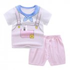2-piece Boys Round Neck Short Sleeves T-shirt Shorts Two-piece Set Breathable Cotton Suit pink overalls 3-4Y 100cm