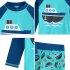 2 piece Children Split Swimsuit Boys Long Sleeves Diving Suit Cartoon Sunscreen Quick drying Swimwear For Hot Spring yellow shark 7 8Y XL
