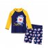 2 piece Children Split Swimsuit Boys Long Sleeves Diving Suit Cartoon Sunscreen Quick drying Swimwear For Hot Spring yellow shark 7 8Y XL