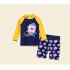 2 piece Children Split Swimsuit Boys Long Sleeves Diving Suit Cartoon Sunscreen Quick drying Swimwear For Hot Spring yellow shark 7 8Y XL