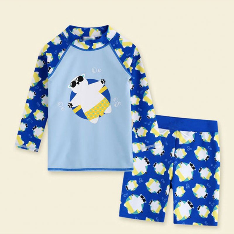 2-piece Children Split Swimsuit Boys Long Sleeves Diving Suit Cartoon Sunscreen Quick-drying Swimwear For Hot Spring white bear 11-12Y 3XL