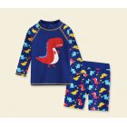 2-piece Children Split Swimsuit Boys Long Sleeves Diving Suit Cartoon Sunscreen Quick-drying Swimwear For Hot Spring Dinosaur 3-4Y M