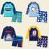 2 piece Children Split Swimsuit Boys Long Sleeves Diving Suit Cartoon Sunscreen Quick drying Swimwear For Hot Spring blue shark 5 6Y L