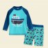 2 piece Children Split Swimsuit Boys Long Sleeves Diving Suit Cartoon Sunscreen Quick drying Swimwear For Hot Spring blue shark 5 6Y L