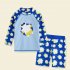 2 piece Children Split Swimsuit Boys Long Sleeves Diving Suit Cartoon Sunscreen Quick drying Swimwear For Hot Spring blue shark 11 12Y 3XL