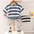 2 piece Children T shirt Shorts Set Trendy Short Sleeves Striped Printing Round Neck Shirt Shorts Suit Navy blue 4 5Y 110cm