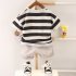 2 piece Children T shirt Shorts Set Trendy Short Sleeves Striped Printing Round Neck Shirt Shorts Suit Navy blue 4 5Y 110cm