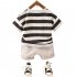 2 piece Children T shirt Shorts Set Trendy Short Sleeves Striped Printing Round Neck Shirt Shorts Suit Navy blue 4 5Y 110cm