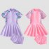 2 piece Kids Girl Split Swimsuit Swimwear Short Sleeve Skirt With Shorts Cute Baby Hot Spring Swimming Suit H27 13 14Y 5XL height 140 150cm