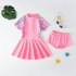 2 piece Kids Girl Split Swimsuit Swimwear Short Sleeve Skirt With Shorts Cute Baby Hot Spring Swimming Suit H27 13 14Y 5XL height 140 150cm