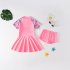 2 piece Kids Girl Split Swimsuit Swimwear Short Sleeve Skirt With Shorts Cute Baby Hot Spring Swimming Suit H27 5 6Y XL height 100 110cm