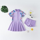 2-piece Kids Girl Split Swimsuit Swimwear Short Sleeve Skirt With Shorts Cute Baby Hot Spring Swimming Suit H28 7-8Y 2XL height 110-120cm