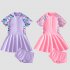 2 piece Kids Girl Split Swimsuit Swimwear Short Sleeve Skirt With Shorts Cute Baby Hot Spring Swimming Suit H28 9 10Y 3XL height 120 130cm