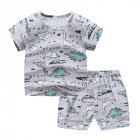 2-piece Kids Pajama Set Summer Breathable Air-conditioned Short Sleeves Shirt Shorts Outfit For Boys Girls grey-dinosaur 0-1Y 80cm