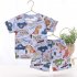 2 piece Kids Pajama Set Summer Breathable Air conditioned Short Sleeves Shirt Shorts Outfit For Boys Girls green 0 1Y 80cm