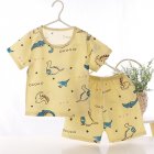 2-piece Kids Pajama Set Summer Breathable Air-conditioned Short Sleeves Shirt Shorts Outfit For Boys Girls yellow-dinosaur 0-1Y 80cm