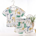 2-piece Kids Pajama Set Summer Breathable Air-conditioned Short Sleeves Shirt Shorts Outfit For Boys Girls green 1-2Y 90cm
