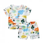 2-piece Kids Pajama Set Summer Breathable Air-conditioned Short Sleeves Shirt Shorts Outfit For Boys Girls white-dinosaur 7-8Y 120cm