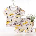 2-piece Kids Pajama Set Summer Breathable Air-conditioned Short Sleeves Shirt Shorts Outfit For Boys Girls Excavator 9-10Y 130cm
