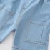 2 piece Summer Cotton Suit For Boys Casual Short Sleeves Trendy Lapel Cardigan Shirt Denim Shorts Two piece Set black 3 4Y 110cm