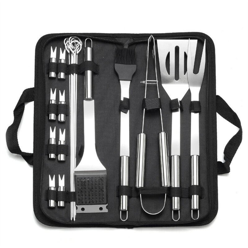 20 PCs Grill Accessories BBQ Tool Heavy Duty Stainless Steel Grilling Tool Set With Carrying Bag Professional BBQ Accessories Set For Outdoor Cooking Camping 20-piece cloth bag baking set