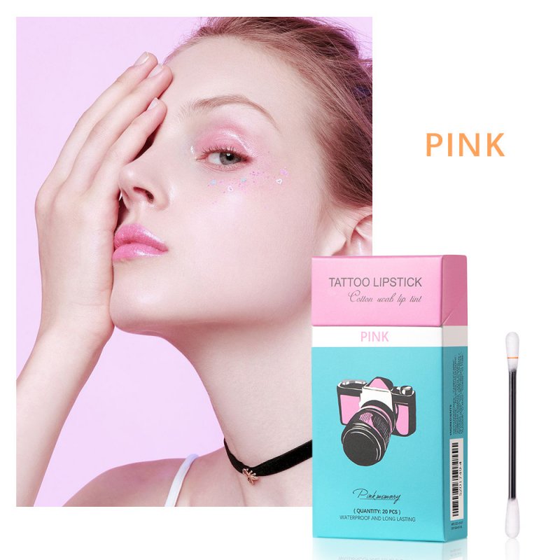 20  Pcs/box  Cotton  Swab  Lip  Glaze Lip Stain Waterproof Long-lasting Non-stick Cup Lipstick 4#pink